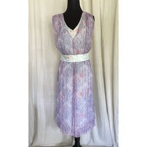NWOT J. Peterman Whimsical Pastel Silk Sheer Overlay Lavender Paisley Dress 8
